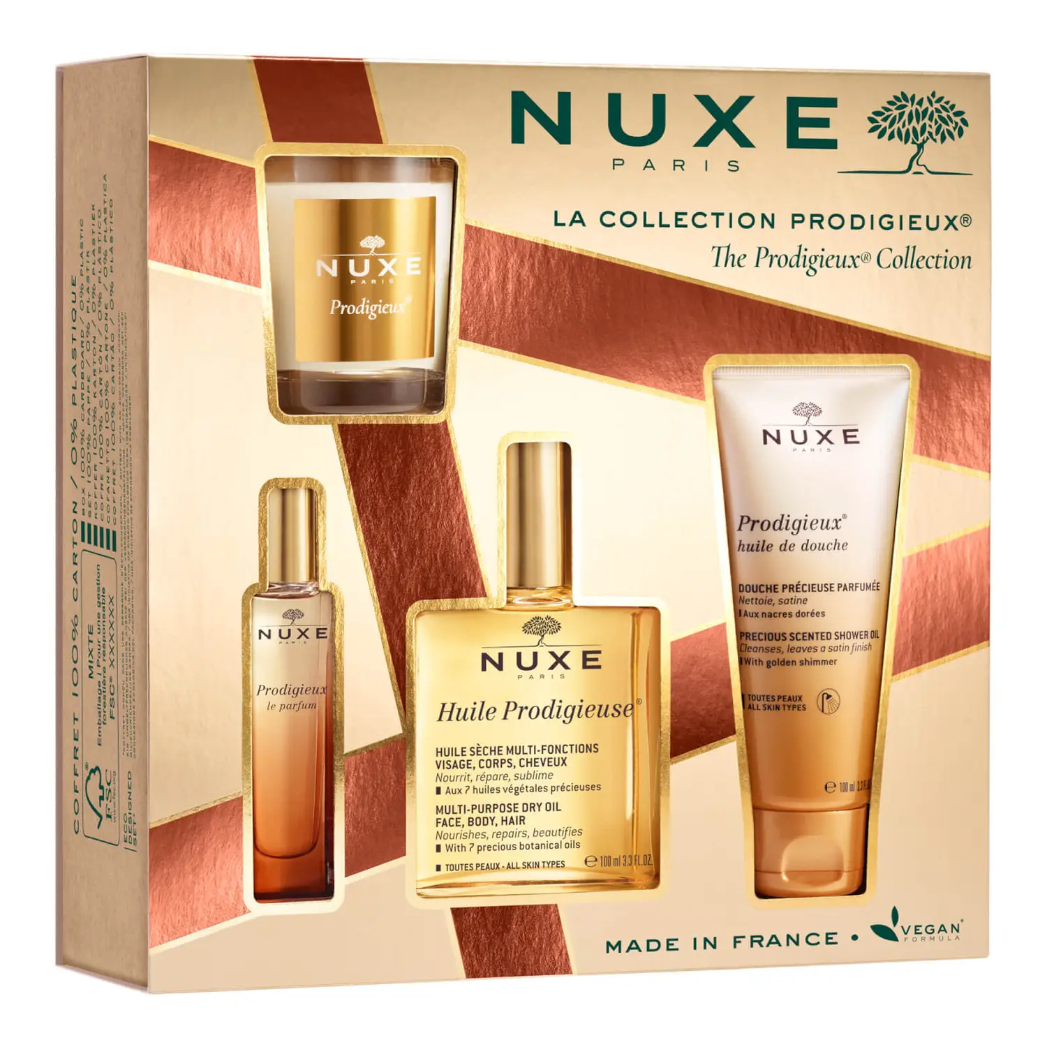 Nuxe Prodigieux Cofre La Collection Aceite Seco 100ml + Perfume 15ml + Aceite de Ducha 100ml + Vela 70g